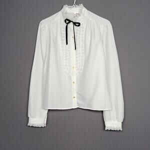 RIO BLOUSE Vintage Lace Ruffled Trim Victorian Peasant Blouse Shirt Size M